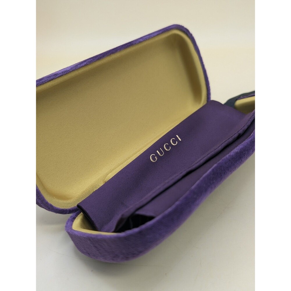 Gucci Purple Velvet Hard Eyeglass & Sunglass Case with Silk Drawstring Bag